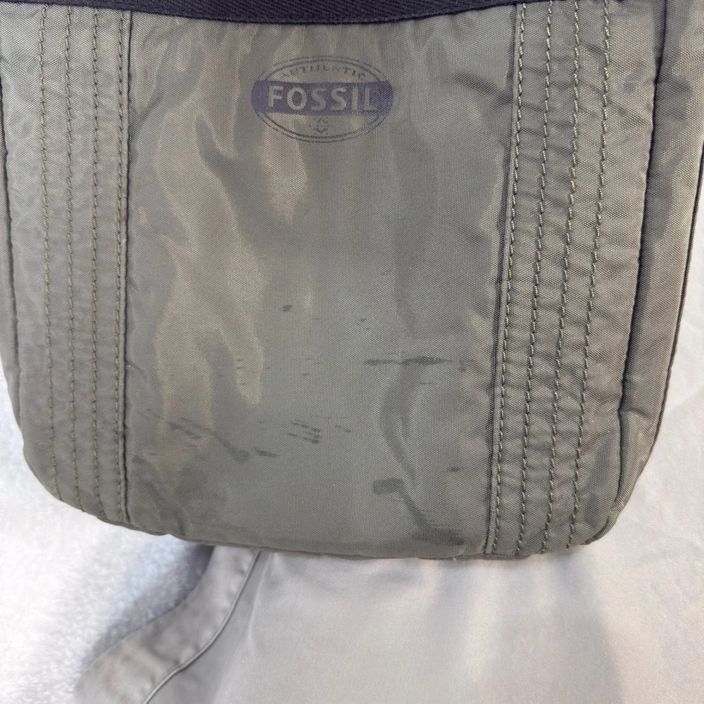 Vintage Fossil Messenger Bag Green Canvas Techwear Utility Crossbody